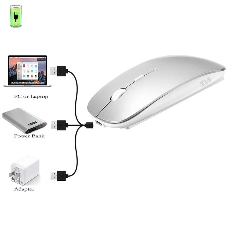 KLO 4 Modes Rechargeable Bluetooth Mouse BT3.0/5.2+USB-2.4G/Type-C,Wireless Mouse for MacBook pro/MacBook air/Laptop/iMac/ipad/Notebook/pc (BT/USB-C Silver) - Image 5